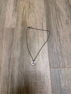 D&G Dolce & Gabbana Crystal Heart Pendant Necklace Silver Logo Chain